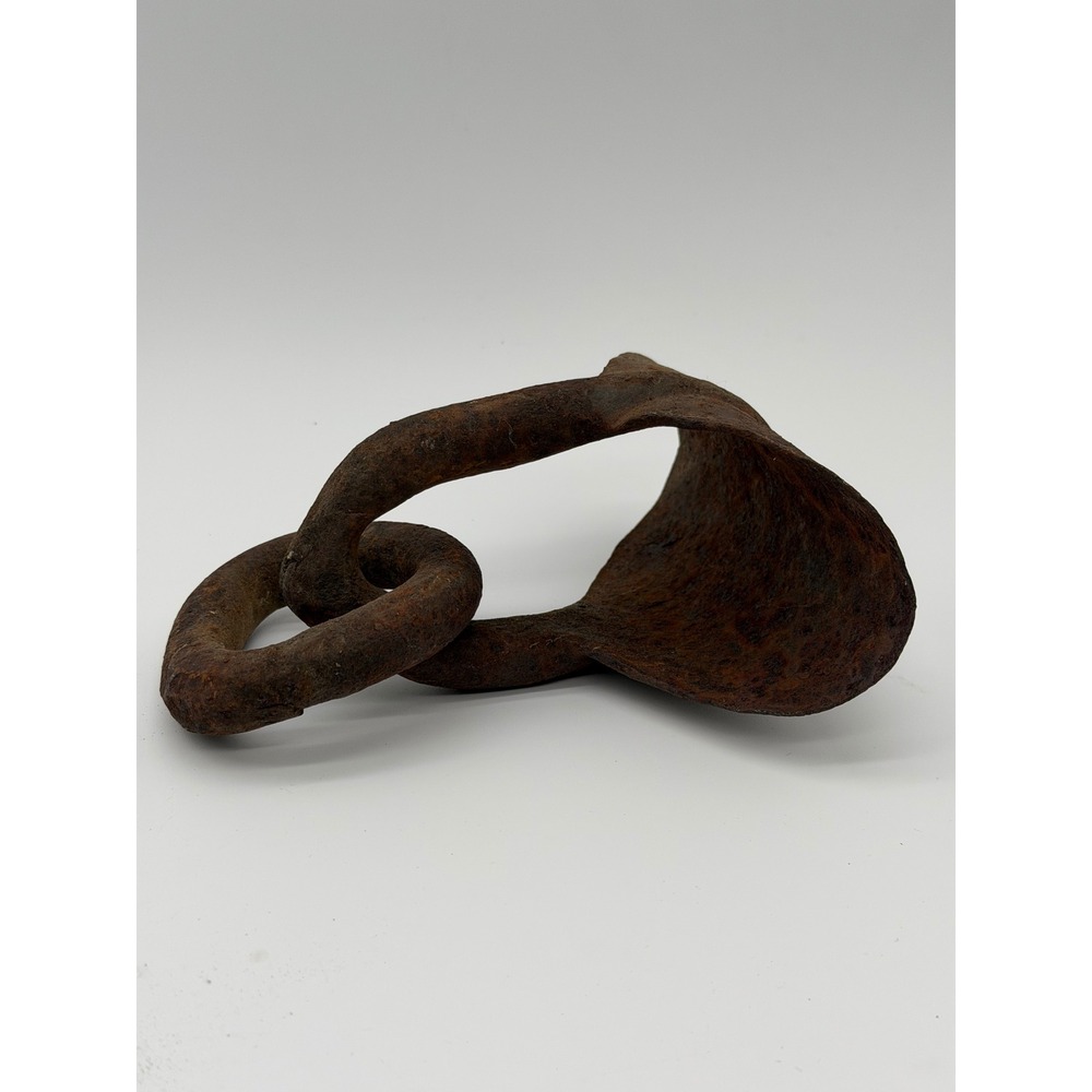 Antique Hand Forged Iron Stirrup Primitive Rusted Metal Equestrian Decor Chain